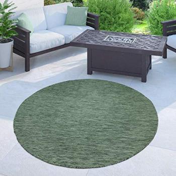 Alfombra Exterior e Interior Jaspeada Monocolor Verde para Balcón y Cocina, 80 cm Redonda