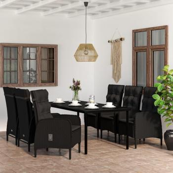 7 Piece Black Garden Dining Set with Cushions