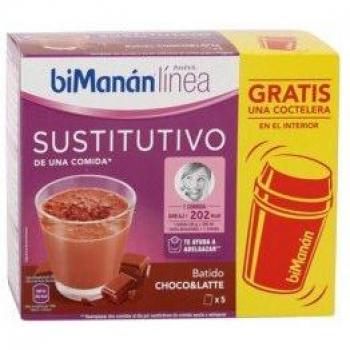 BIMANAN Línea - Batido Sustitutivo, 5 X 250 G, Chocolate, 150 Gramo, 5 Unidades