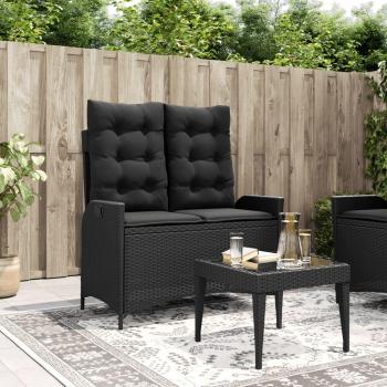 Banco de jardín reclinado con almohadas de Polyrattan negro y sillón reclinable de jardín con cojines ratán sintético negro vidaXL