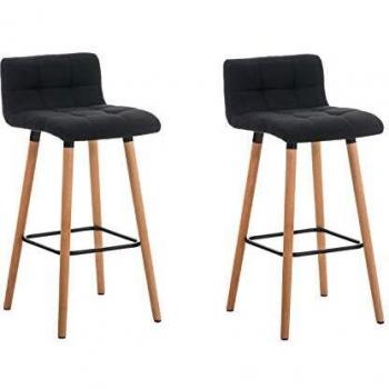 Set de 2 Taburetes de Bar Lincoln en Tela Natural Negra con Respaldo y Reposapiés