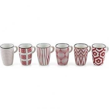 Villa D'Este Home Tivoli 2191968 Red Confusion - Juego de 6 tazas con mango, gres