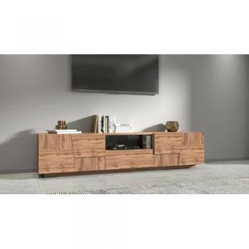 Mueble TV Vanni - Aparador bajo de salón con 4 puertas y 1 cajón, Base para TV, 220x44x46 cm, Roble, Embalaje reforzado