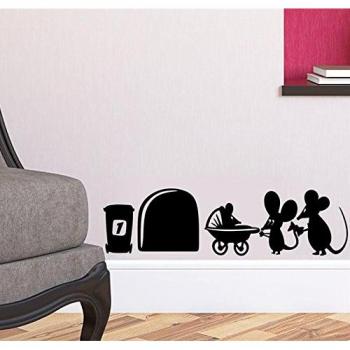 Apioffer Agujero de ratónFamilia de ratón rodapié pared Art Vinilo Adhesivo 19 cm x 5 cm