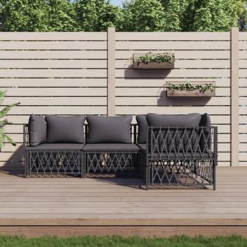 4-Piece Anthracite Steel Garden Lounge Set with Cushions