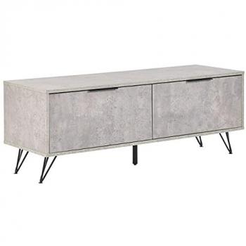 Mueble TV Moderno Efecto Cemento Gris y Negro 120 x 40 cm con 2 Estantes y Gestión de Cables para Televisores de hasta 55 Halston