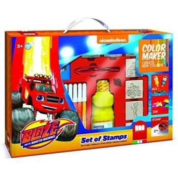 Multiprint Color Maker Blaze, Set Aprende los Colores con 3 Tèmpera 100% Made in Italy con 5 Esponjas, Set Sellos Niños, Kit de 7 Sellos en Madera y Caucho Natural, Idea de Regalo, Art. 46914