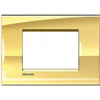 Placa Cuadrada Livinglight Oro Frío 3 Módulos BTICINO LNA4803OA
