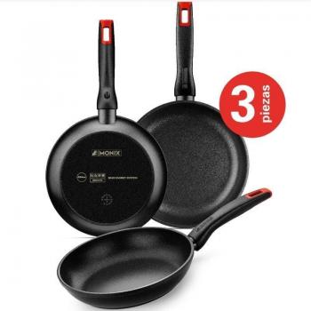 Set de Sartenes Monix M240000 Hermanos Torres, Aluminio Forjado, Antiadherente, Apta para Inducción, 3 Piezas - Ø18 cm / Ø22 cm / Ø26 cm, Color