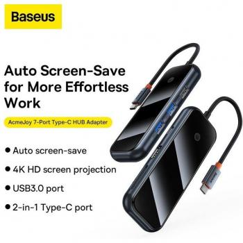 Adaptador HUB Baseus AcmeJoy 6 Puertos Tipo C con HDMI, 2 USB 3.0, 1 USB 2.0, PD y Datos Tipo C, RJ45