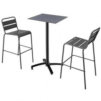 Conjunto de mesa alta inclinable laminada gris con 2 sillas altas gris