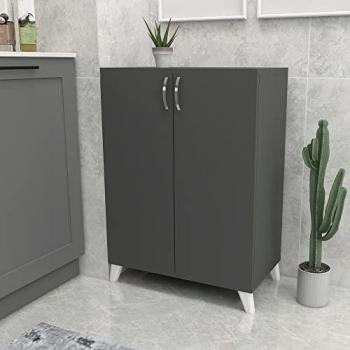 Aparador Strömsund 2 Puertas 4 Compartimentos Aglomerado 88 x 72 x 33 cm - Antracita y Blanco