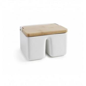 Ibili 8411922449631 Salero Doble Ceramic y Bamboo, Multicolor, Talla Única, Nylon