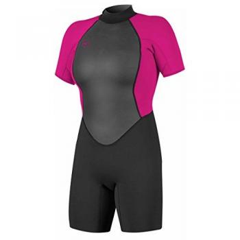 Traje de Neopreno O'Neill Reactor II 2mm Back Zip S/S Spring para Mujer, Negro/Baya, Manga Corta