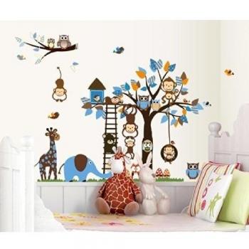animales de la selva y del parque zoológico con una decoración pegatinas de árboles perfecta pared removible