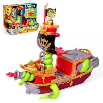 Piratix Kraken Ship - Barco Kraken de Piratix que contiene 1 barco Kraken, 2 figuras Piratix y accesorios exclusivos, 1 proyectil de cañón, 1 tesoro exclusivo, 6 tesoros dor
