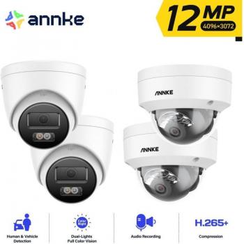 Kit de 4 Cámaras de Seguridad 12MP para Interior y Exterior, Visión Nocturna a Color, Detección de Personas y Vehículos, Acceso Remoto