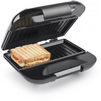 Princess 127002 Sandwichera Plancha Tapa con Bloqueo de Seguridad, 750 W, Acero Inoxidable, Negro