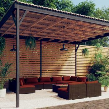 10-Piece Brown Poly Rattan Garden Lounge Set with Cushions