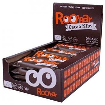 Roobar Cacao nibs - 100% Organic Vegan Raw Bar with Superfoods for Optimum Nutrition. Dairy & Gluten Free, No Added Sugar - 20 x 30g Raw Bars