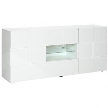 Aparador CALISTO - LEDs - 2 puertas y 2 cajones - Blanco lacado