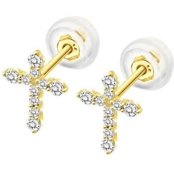 Pendientes Cruz Time Road Hin00124 Oro - Elegantes pendientes de cruz en oro para mujer