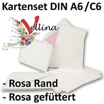 Plegable Tarjetas Manteles individuales con sobres DIN A6 & C6 - Natural Color Blanco con borde de color rosa. - Forrado. - Certificado FSC. - 105 x 148 mm - 250 g/m² - Marca de calidad: neuser vellina., color Naturweiß-Rosa 25 Sets