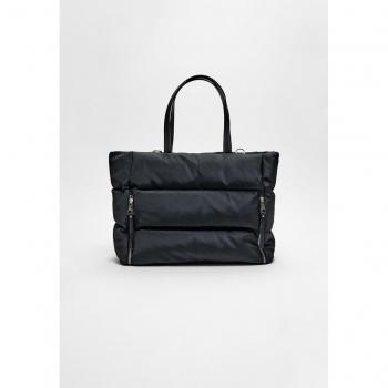 Stradivarius Black Fabric Zip Tote Bag OS