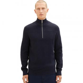 Jersey de hombre con cremallera Tom Tailor - Azul marino con cuello alto