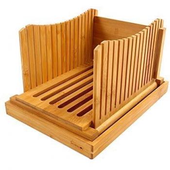 bambú Rebanadora de pan Plegable y comprimido Ajustable Guía de rebanadora de pan Con bandeja Recoger Migas de pan para Pan casero Pan rustico