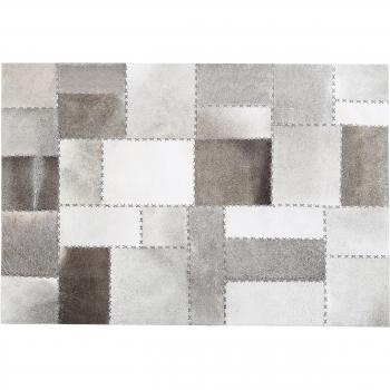 Alfombra de Piel de Vaca Marrón y Gris 140 x 200 cm Hecha a Mano Patchwork Estilo Vintage
