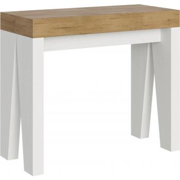 Consola extensible Naxy Mix 90x40/300 cm con tapa de roble natural y estructura de fresno blanco