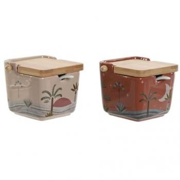 Azucarero Home ESPRIT Beige Rosa Terracota Lila Bambú Dolomita 7,5 x 7,5 x 7,5 cm (2 Unidades)