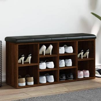 Banco zapatero de madera multicapa color marrón roble 102x32x50 cm