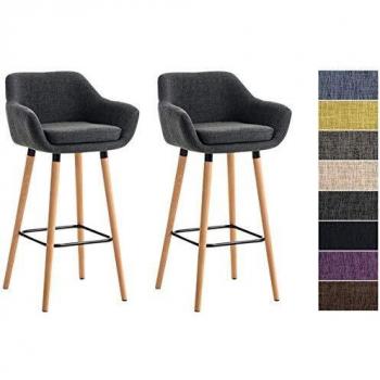 Set de 2 Taburetes Grant Tapizados en Tela Gris Claro con Respaldo y Reposapiés, Estructura de Madera