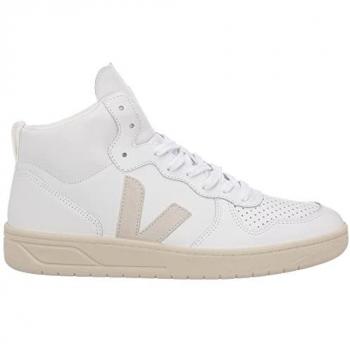 Veja V-15 Leather High-Top Sneakers for Men in White
