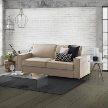 Sofá Fijo Carol de 2 Plazas, 100% Made in Italy, Tela Beige con Reposabrazos Delgados, Medidas 160x95h90 cm, Embalaje Reforzado