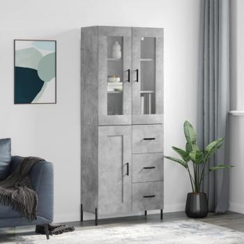 Aparador alto de madera contrachapada gris hormigón 69,5x34x180 cm con 1 puerta de madera y 3 cajones, mueble de almacenaje para salón, buffet y armario auxiliar