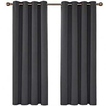 Deconovo Cortinas Opacas con Aislamiento Térmico para Sala de Estar Oficina Hotel Ventanas con Ollados 2 Piezas 132 x 138 cm Gris Oscuro