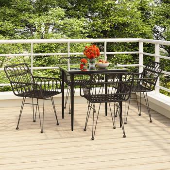 vidaXL 5 Piece Garden Dining Set - Black Poly Rattan with Steel Frame and Tempered Glass Tabletop