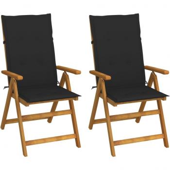 Reclining Garden Chairs Set of 2 with Cushions Solid Acacia Wood