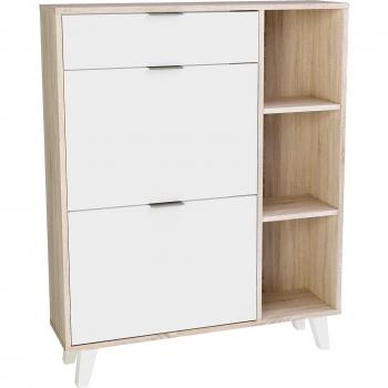 Mueble Zapatero con 2 Trampones, Cajón y Estantes Laterales