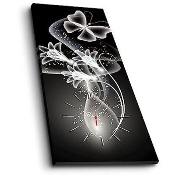 Reloj de Pared con Lienzo Decorativo Estilo Flores de Fantasía 30x70 cm - Marco de Madera Multicolor