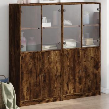 Estantería con puertas de madera de ingeniería 136x37x142 cm en Blanco, Negro y Roble Sonoma - Mueble de Almacenaje para Oficina, Estudio y Dormitorio