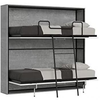 Litera abatible horizontal Kando efecto madera gris cemento con cama doble