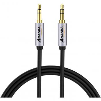 AMANKA Cable Audio Estéreo, Cable Auxiliar de Jack 3.5mm, para su Phone, Pod o Reproductor de MP3, Estéreo del Coche, Altavoces y Más,Negro, 1M
