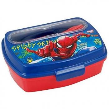 Sandwichera Infantil Spiderman Roja con Set de Tenedor y Cuchara