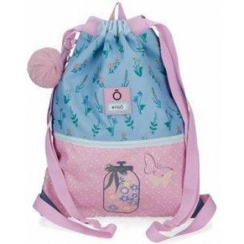 Mochila Saco Enso We Love Flowers Rosa con Bolsillo Frontal