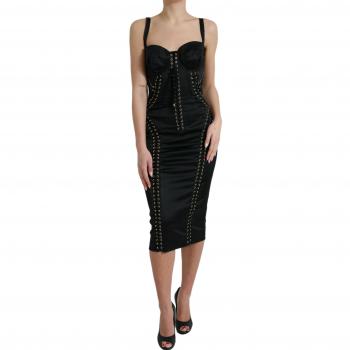 Dolce & Gabbana Elegant Black Lace-Up Midi Bodycon Dress - IT42|M, Midi Dresses, female, Black, Size: S Lace-Up Corset Bodycon Midi Dress