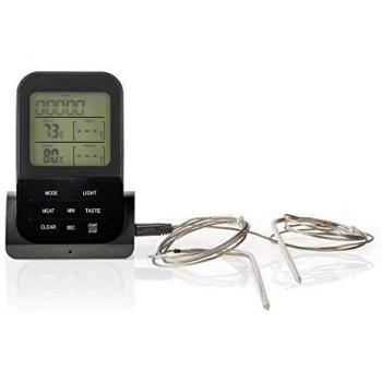Nedis Meat Thermometer Nedis - Termómetro para Carne Inalámbrico - 0-250 °C - 8 Ajustes Preestablecidos - Pantalla Digital - Temporizador - Acero Inoxidable - Negro Negro 87 mm